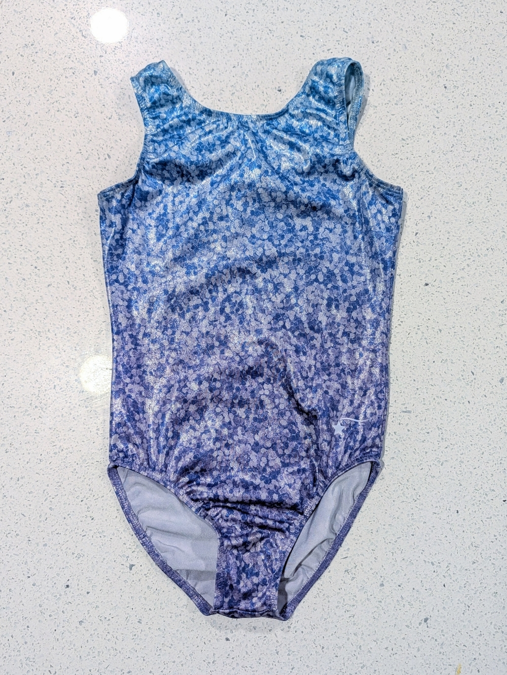 BEAUTIFUL Destira Gymnastics Dance Leotard CL  Large METALLIC Ombre Blue BOKEH